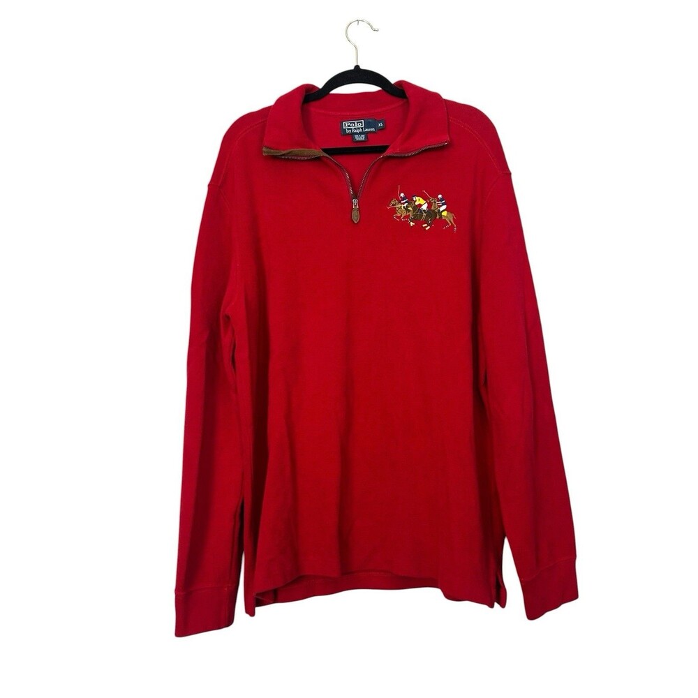 Polo Ralph Lauren Mens XL Red 1/4 Zip Pullover Polo Players Embroidered Cotton